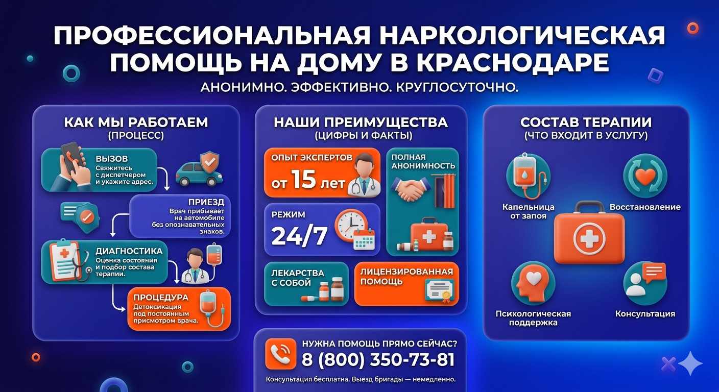 Инфографика о принципах лечения алкоголизма на дому в Яйве: этапы вызова нарколога, преимущества анонимной детоксикации и состав медицинской помощи.